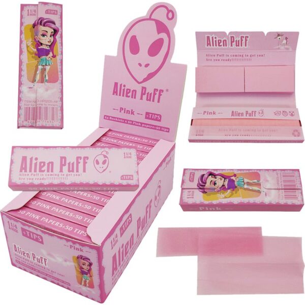 Alien Puff Pink – 1 1/4 size 100% Natural Organic Gum – Rolling paper with Filter Tips [HP2205]_3